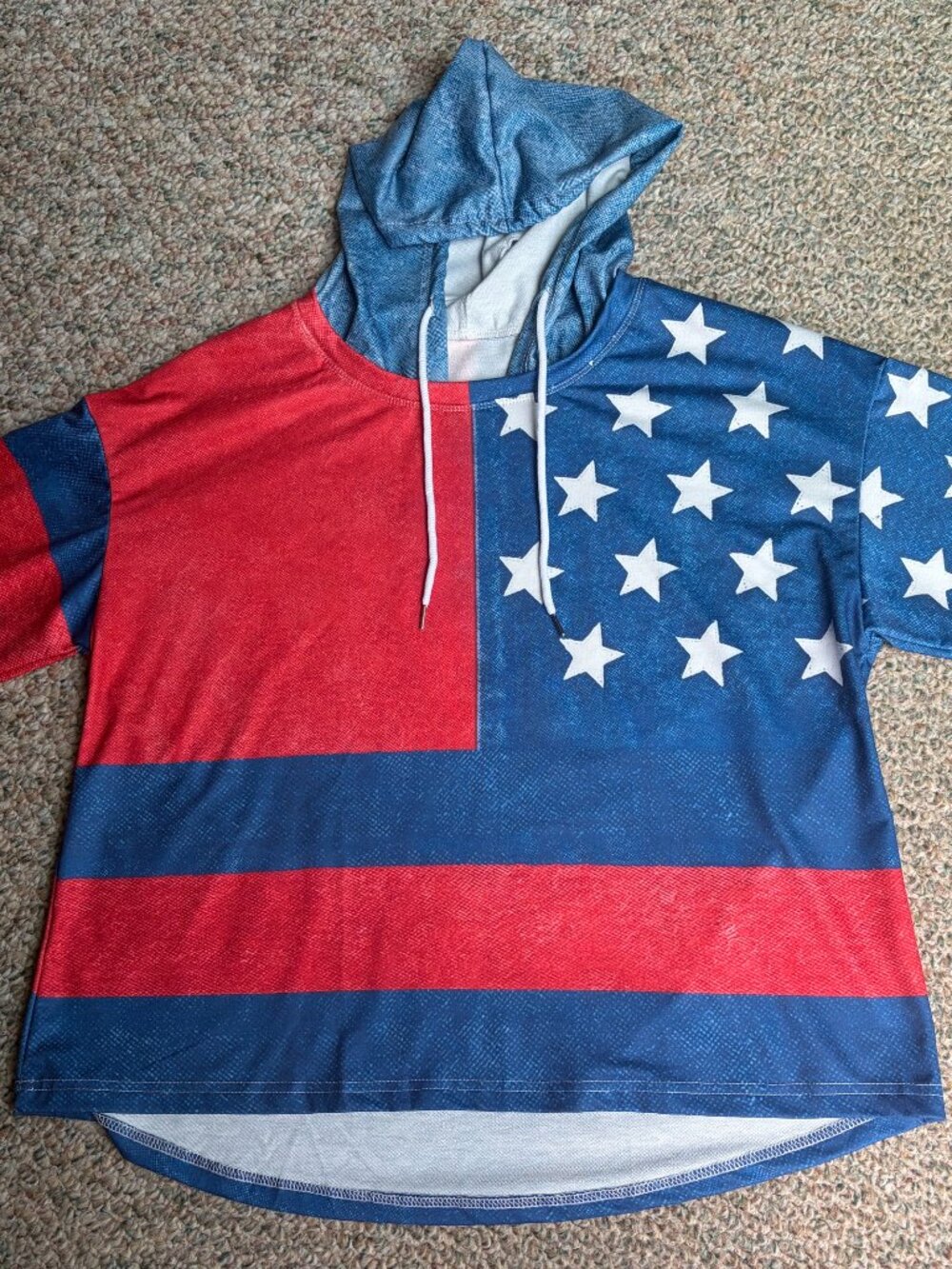 AMERICAN FLAG STRIPED DENIM-LOOK POLYESTR 3/4 LENGTH SLEEVE HOODIE Womens
